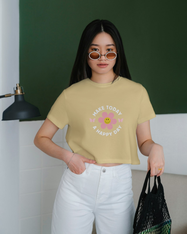 Beige Happy Day Crop Top