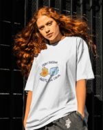 Genz woman White wearing Fiery Friend Meets Cool Calm Couple Oversized T-Shirt