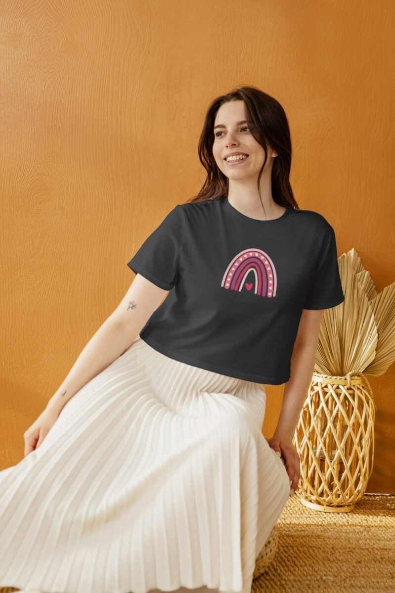 Black Boho Pink Rainbow Crop Top